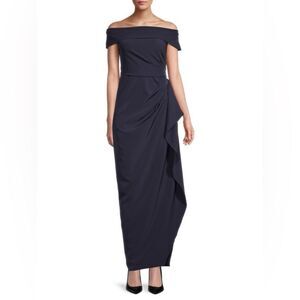 Vince Camuto Off-The-Shoulder Ruffle Gown Size 4 Navy